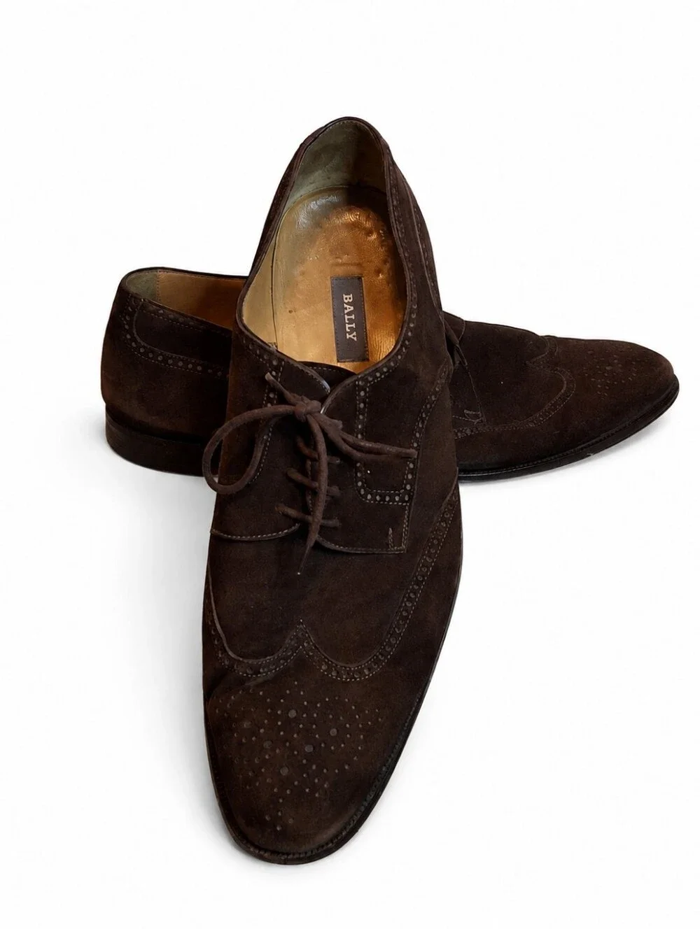 Bally Italian Men’s Brown Suede Wingtip Brogue Oxford Shoes Size 14D
